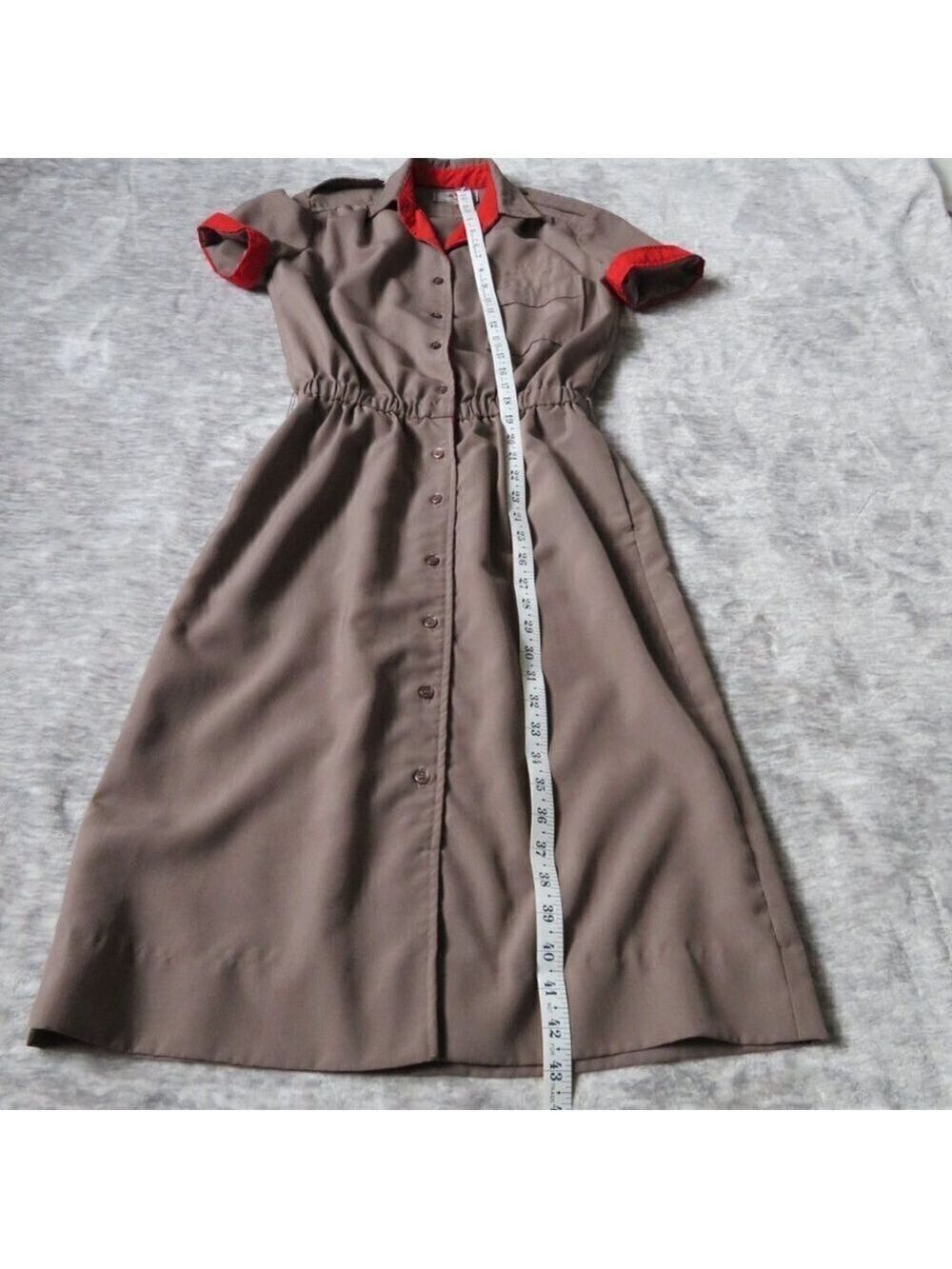 Vintage Button Down Shirt Dress Girl Scout Brownie Uniform Style Stretch Waist - Picture 12 of 16